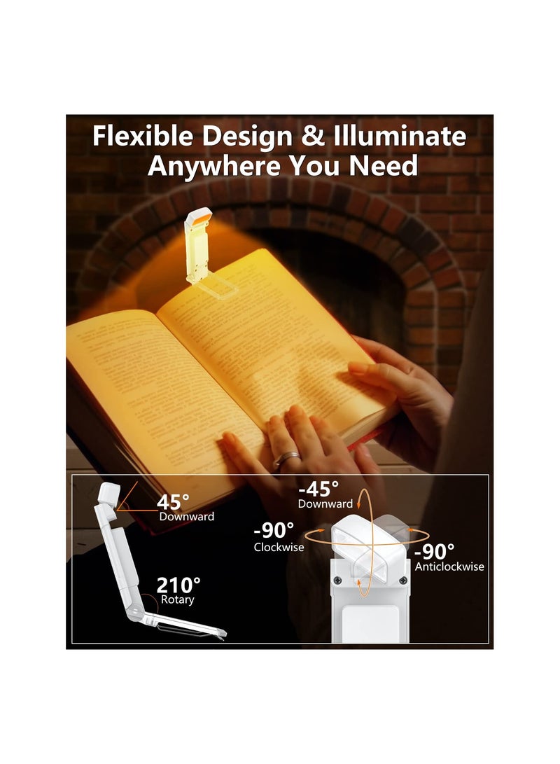 Book Light with Timer, USB Rechargeable Reading Light with Memory Function, 1.4 oz Ultralight Clip-on Bookmark Light, 3 Colors u0026 5 Brightness, 500 mAh Up to 80+Hrs, Perfect for Bookworms(White) - Image 2