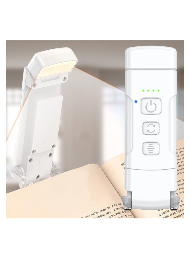 Book Light with Timer, USB Rechargeable Reading Light with Memory Function, 1.4 oz Ultralight Clip-on Bookmark Light, 3 Colors u0026 5 Brightness, 500 mAh Up to 80+Hrs, Perfect for Bookworms(White) - Image 1