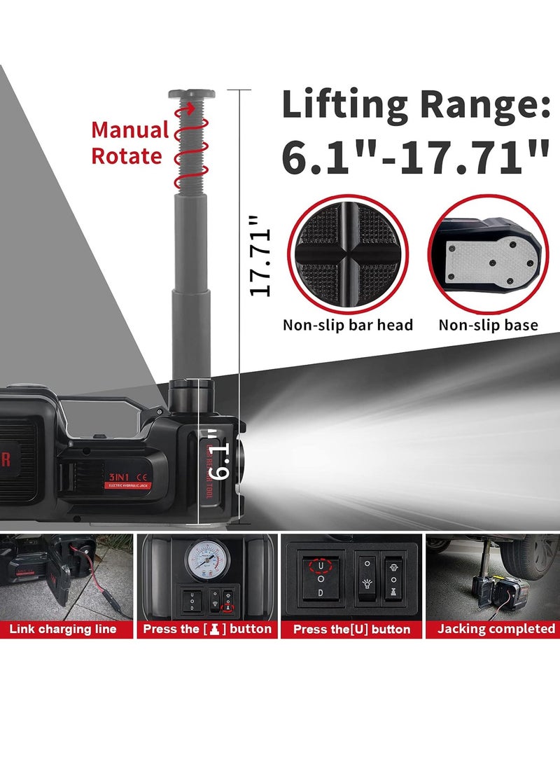 غاز رافعة كهروهيدروليكية مطورة 12V بقدرة 5 أطنان مع مضخة هواء | متعددة الوظائف 4 في 1 | موديل مرتفع | مناسبة لجميع أنواع السيارات - Image 3
