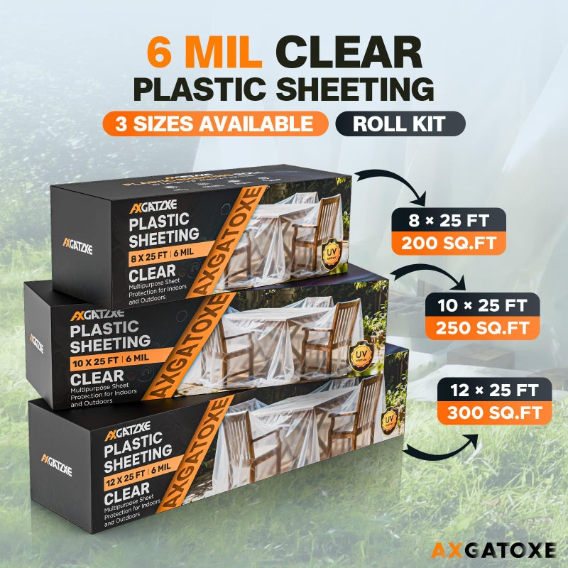 Axgatoxe 6 Mil 10x25 FT Heavy Duty Plastic Sheeting, UV Resistant Tear-Proof for Greenhouse, Construction, Painting, Farm & Floor Protection - Image 3