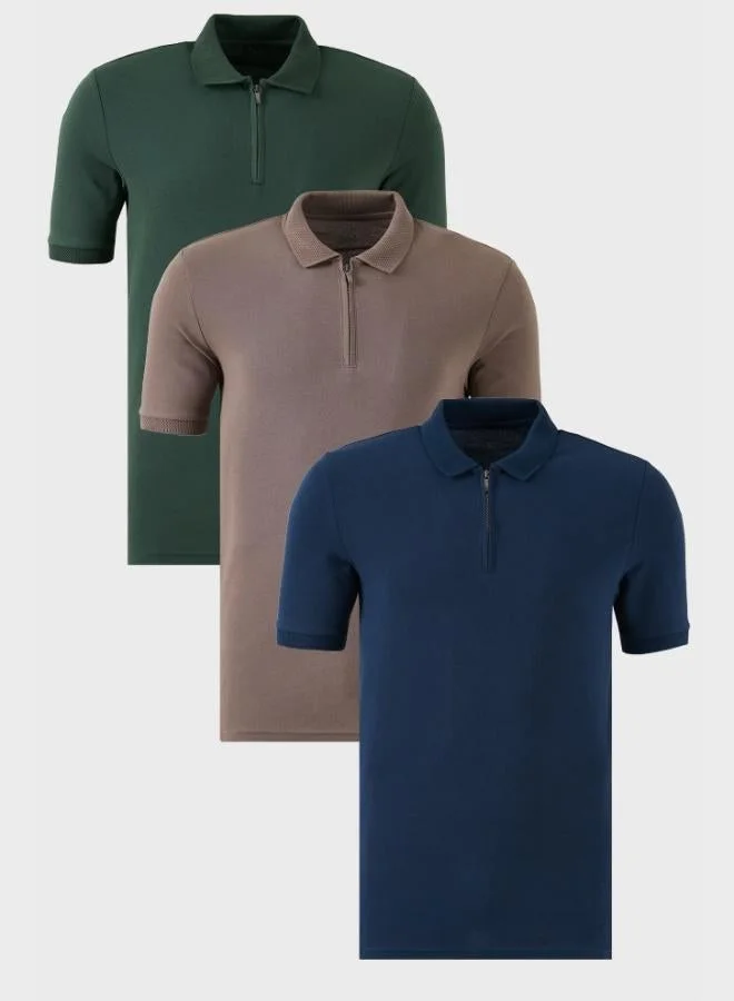 بوراتي تيشيرت بولو رجالي قطن بياقة بولو بسحاب نصفي عبوة من  قطع