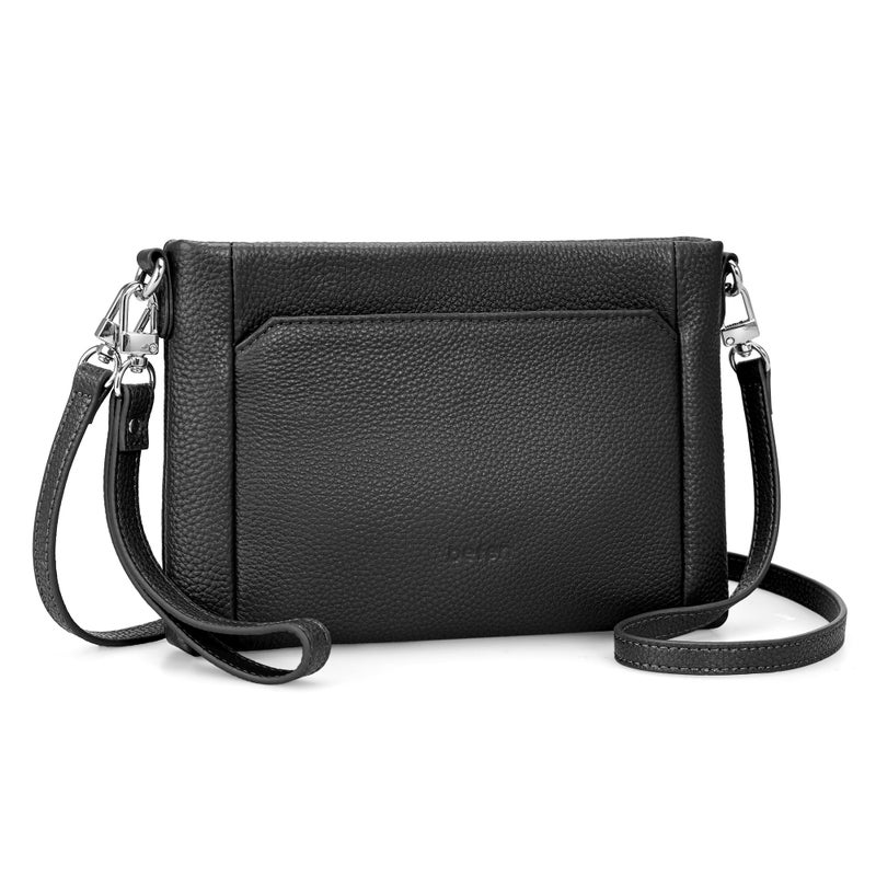 befen Genuine Leather Wristlet Wallets for Women Black Clutch Purse RFID Blocking Small Crossbody Bags Soft Real Leather Purse Trendy Wrist Wallet Travel Women Shoulder Handbag with 2 Removable Straps - Image 1
