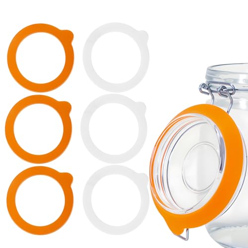 JINUYYNA 3.75 Inches Diameter Rubber Seals for Glass Jars, 6 Pcs Food Grade Airtight Replacemen Silicone Jar Gaskets, Leakproof Gasket Sealing Rings for Canning Mason Jars, Fits Most Sizes (White and Orange) - Image 1