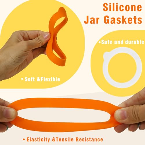 JINUYYNA 3.75 Inches Diameter Rubber Seals for Glass Jars, 6 Pcs Food Grade Airtight Replacemen Silicone Jar Gaskets, Leakproof Gasket Sealing Rings for Canning Mason Jars, Fits Most Sizes (White and Orange) - Image 3