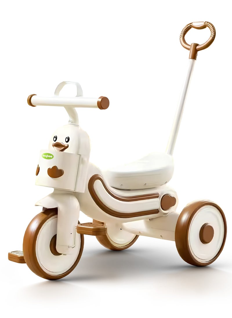 BAYBEE Ducky 2 in 1 Baby Tricycle for Kids, Smart Baby Cycle with Parental Push Handle & Front Storage Basket | Kids Cycle Tricycle for Toddlers | Kids Tricycle for Baby 1.5 to 5 Years Boys Girls Beige  - Image 1