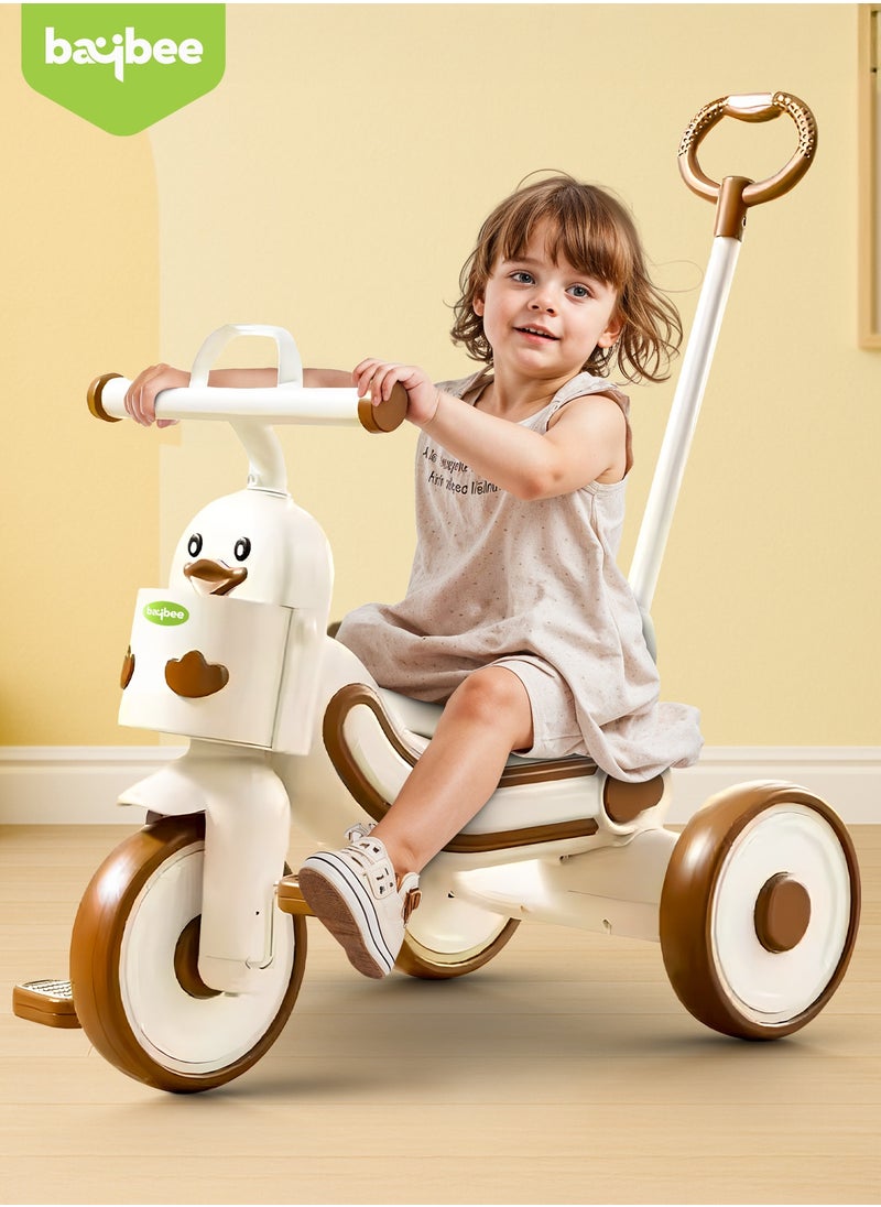 BAYBEE Ducky 2 in 1 Baby Tricycle for Kids, Smart Baby Cycle with Parental Push Handle & Front Storage Basket | Kids Cycle Tricycle for Toddlers | Kids Tricycle for Baby 1.5 to 5 Years Boys Girls Beige  - Image 2