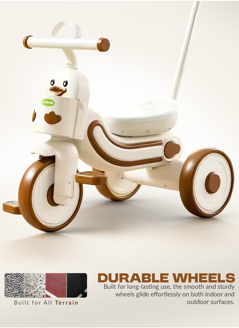 BAYBEE Ducky 2 in 1 Baby Tricycle for Kids, Smart Baby Cycle with Parental Push Handle & Front Storage Basket | Kids Cycle Tricycle for Toddlers | Kids Tricycle for Baby 1.5 to 5 Years Boys Girls Beige  - Image 5