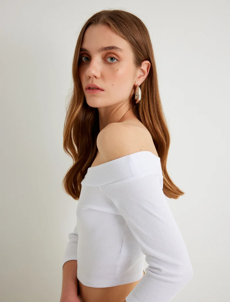 كوتون Shoulder Off Crop T-Shirt