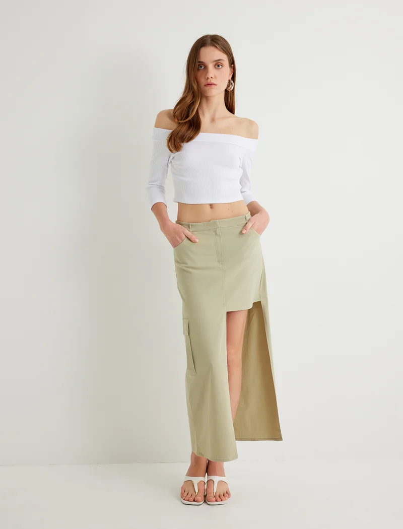 كوتون Shoulder Off Crop T-Shirt