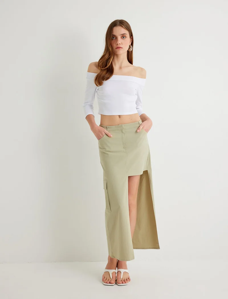 KOTON Shoulder Off Crop T-Shirt