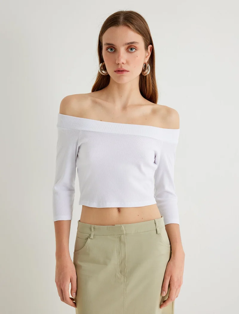 KOTON Shoulder Off Crop T-Shirt