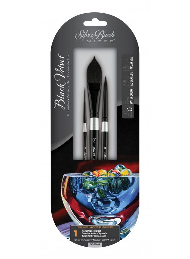 Silver Brush Limited Silver Brush Limited Wc-3000S Black Velvet Master Watercolor Set, Set Of 3 Brushes, Script Liner Size 1, Oval Wash Size 3/4 Inch, And Round Size 8 - Image 5
