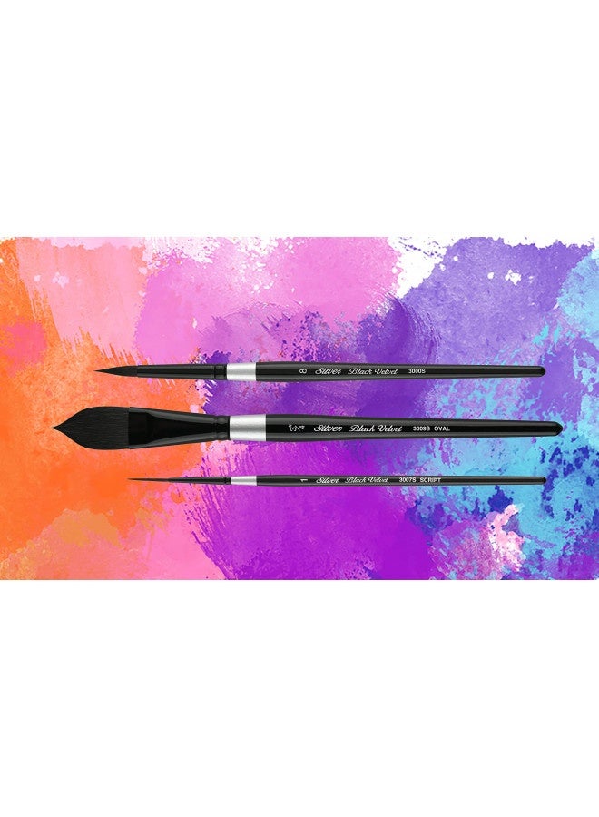 Silver Brush Limited Silver Brush Limited Wc-3000S Black Velvet Master Watercolor Set, Set Of 3 Brushes, Script Liner Size 1, Oval Wash Size 3/4 Inch, And Round Size 8 - Image 2