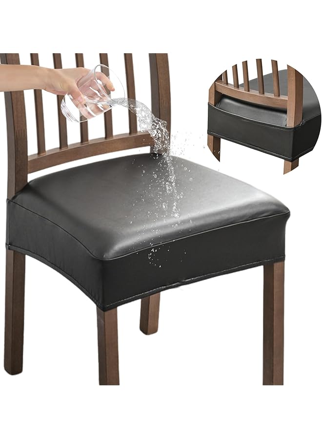 The Bros Seat Covers, Set of 4 Stretch PU Leather Dining Chair Seat Covers Removable Kitchen Chair Covers Washable, For Dining Room Chairs (Rear Covers-Black) - Image 1