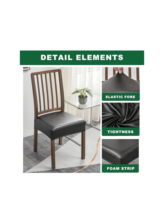 The Bros Seat Covers, Set of 4 Stretch PU Leather Dining Chair Seat Covers Removable Kitchen Chair Covers Washable, For Dining Room Chairs (Rear Covers-Black) - Image 2