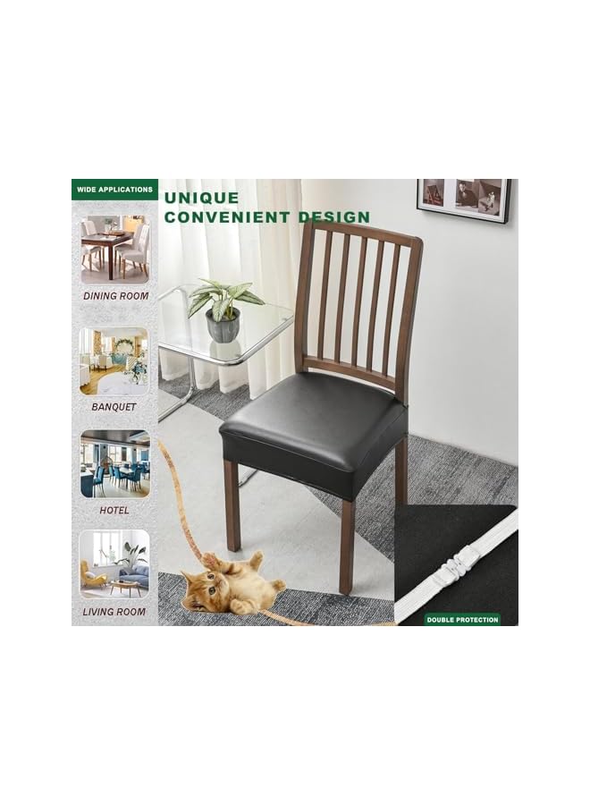 The Bros Seat Covers, Set of 4 Stretch PU Leather Dining Chair Seat Covers Removable Kitchen Chair Covers Washable, For Dining Room Chairs (Rear Covers-Black) - Image 5