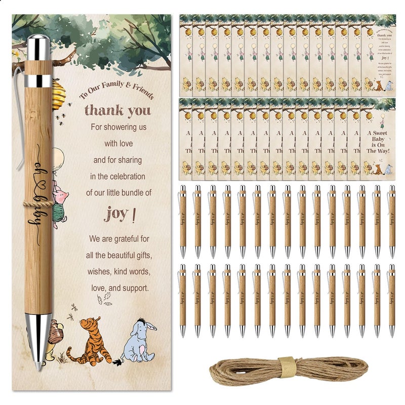 Toerifer 30 Pieces Baby Shower Gifts for Guests, Winnie Baby Shower Sets, Included Bamboo Pens Greeting Cards, Gender Reveal Souvenirs Prizes, Winnie Gender Reveal Decor - Image 1