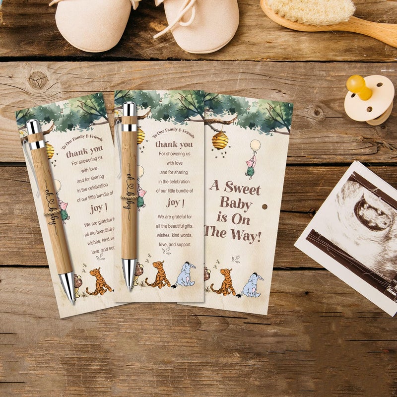 Toerifer 30 Pieces Baby Shower Gifts for Guests, Winnie Baby Shower Sets, Included Bamboo Pens Greeting Cards, Gender Reveal Souvenirs Prizes, Winnie Gender Reveal Decor - Image 5