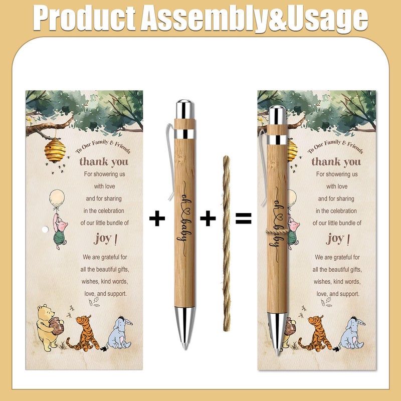 Toerifer 30 Pieces Baby Shower Gifts for Guests, Winnie Baby Shower Sets, Included Bamboo Pens Greeting Cards, Gender Reveal Souvenirs Prizes, Winnie Gender Reveal Decor - Image 3