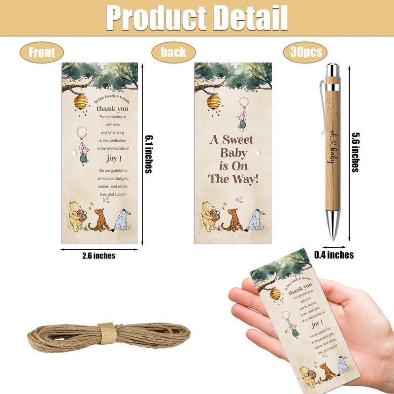 Toerifer 30 Pieces Baby Shower Gifts for Guests, Winnie Baby Shower Sets, Included Bamboo Pens Greeting Cards, Gender Reveal Souvenirs Prizes, Winnie Gender Reveal Decor - Image 2