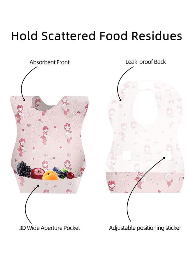 25 Pcs Baby Disposable Bibs Travel Feeding Bib- Leakproof Liner, Food Catcher Pocket for 6-18 Months Babies Toddlers, Pink - Image 4