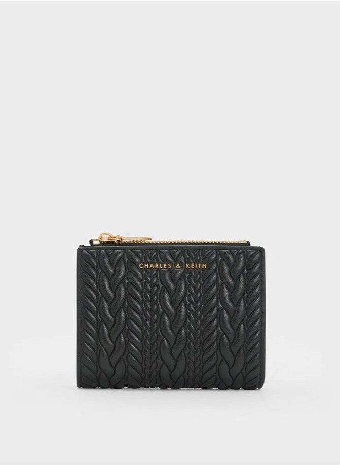 Charles & Keith Charles & Keith Card Holder Wallet for women, Apolline Textured Top-Zip Card Holder , Ladies Purse, Gift for women Girl -Black  - Image 1