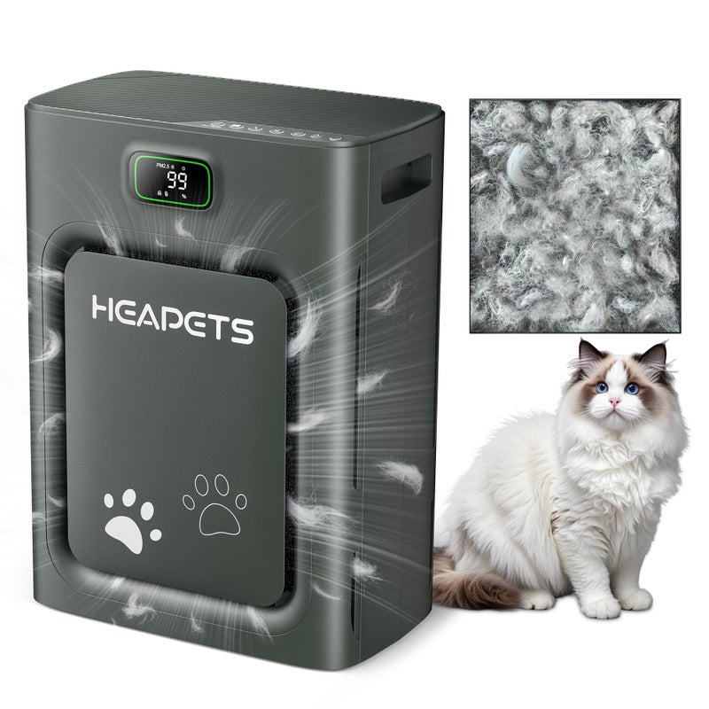 HEAPETS Pet Air Purifier for Home Large Room 2500 sq ft,H13 HEPA Washable Double-Sided Filter,Air Cleaner for Pet Hair Dander Odor Allergies Pollutant Smoke Dust,PM2.5 Air Quality Monitor,Auto Mode,P358 Black - Image 1