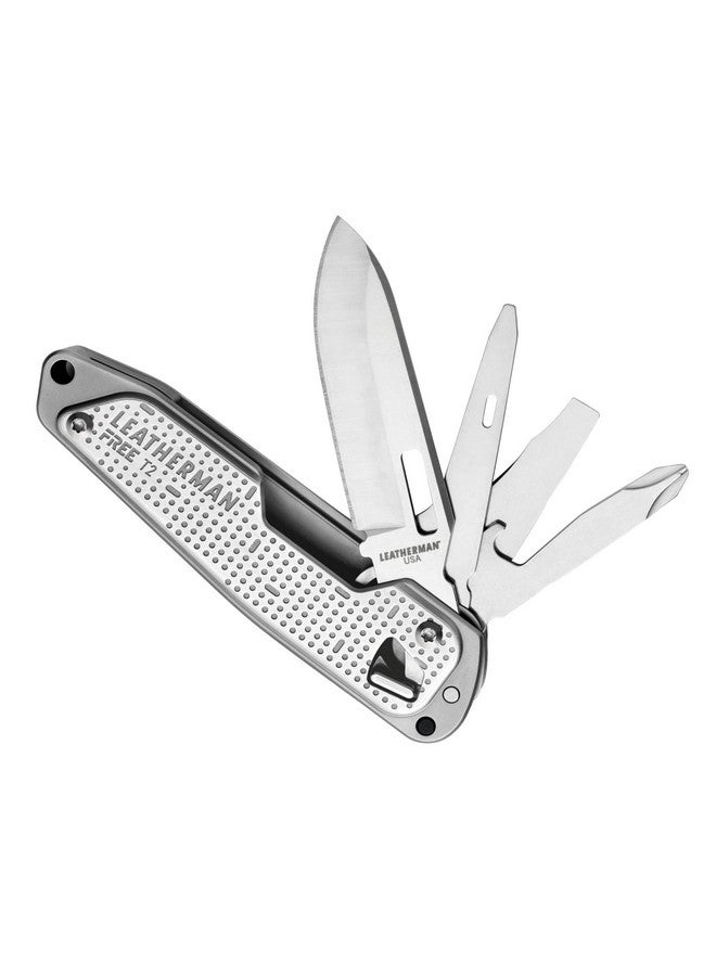 LEATHERMAN أداة متعددة الاستخدامات بحجم الجيب من ليثيرمان فري T2 من الفولاذ المقاوم للصدأ | الطول المغلق: 9.3 سم | 8 أدوات وظيفية في 1 | الوزن: 93.6 جرام، العرض: 2.4 سم ضمان 25 سنة | EDC - Image 1