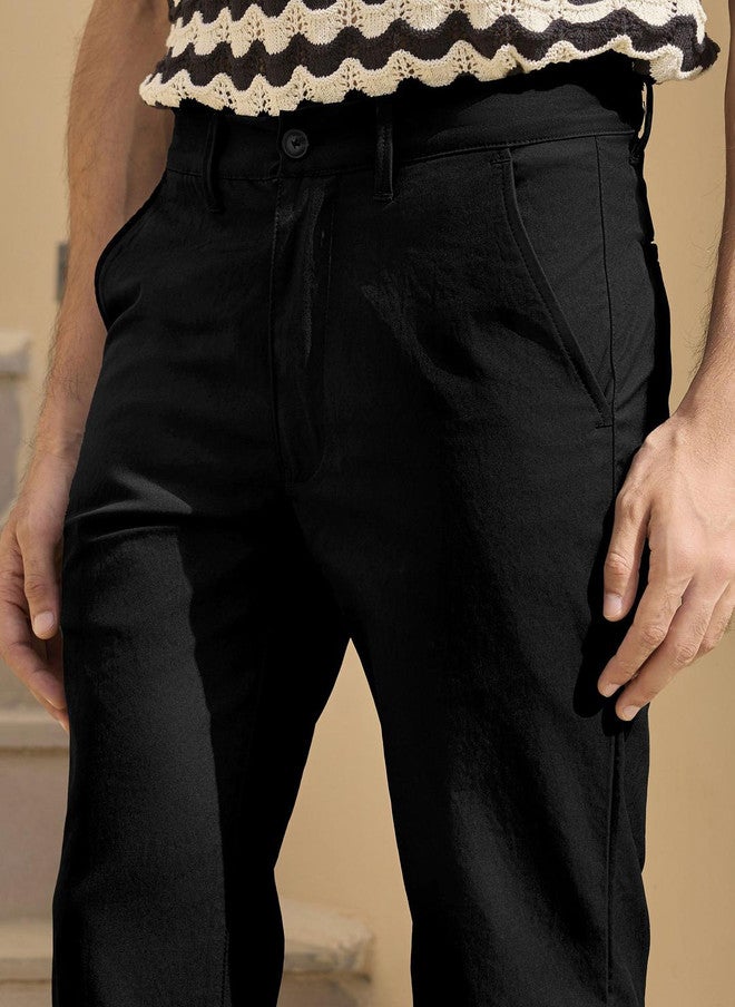 Zeyo Men Regular Fit Mid-Rise Black Chinos - Image 5