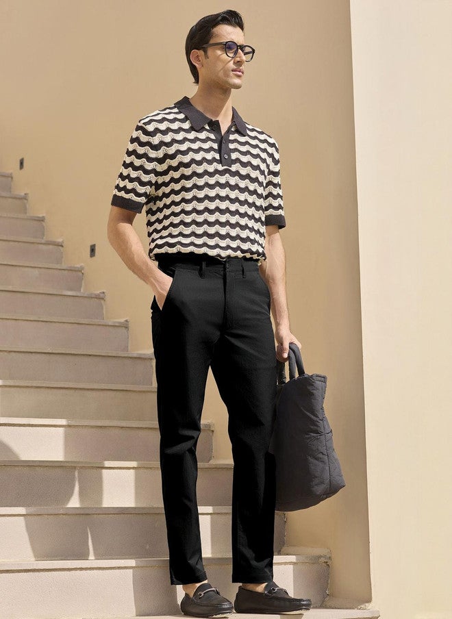 Zeyo Men Regular Fit Mid-Rise Black Chinos - Image 4