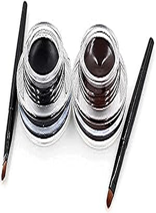 2 piece Set of Eyeliner Gel Cream L'Chear Black And Brown Pots With 2 Brushes