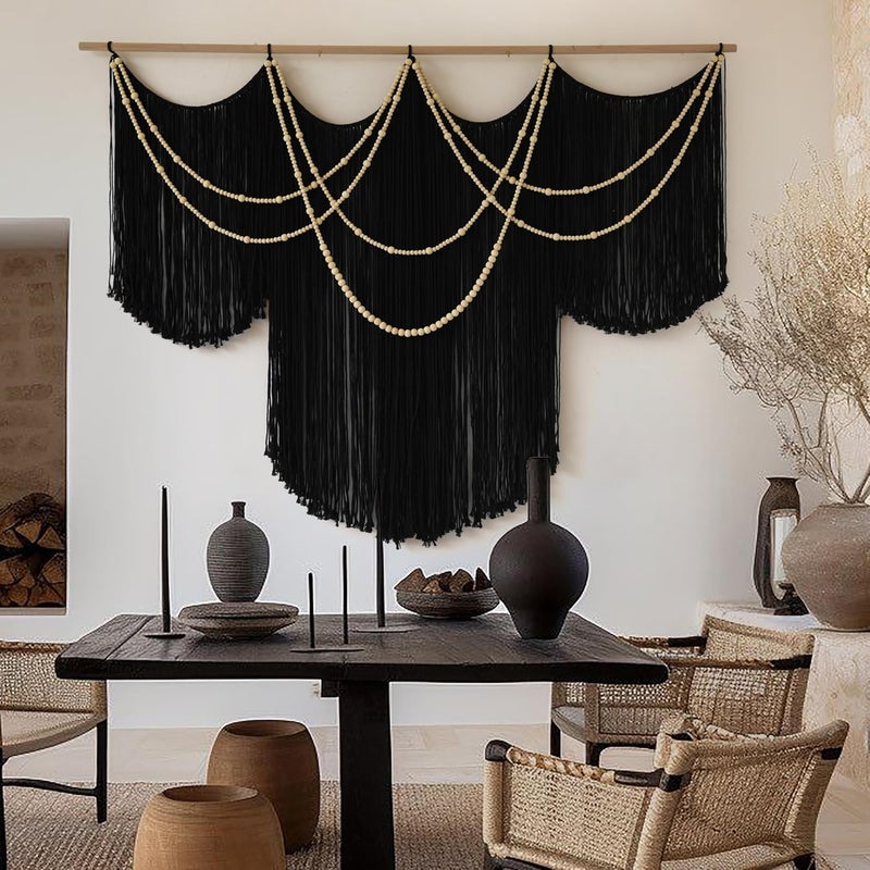 Flber Macrame Wall Hanging Black Yarn Tapestry Home Decor Large Fiber Wall Art Living Room Bedroom Home Wall Decor 57" W x 43" L - Image 2