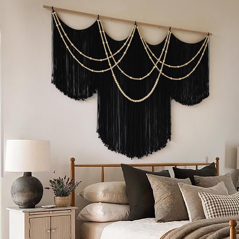 Flber Macrame Wall Hanging Black Yarn Tapestry Home Decor Large Fiber Wall Art Living Room Bedroom Home Wall Decor 57" W x 43" L - Image 3
