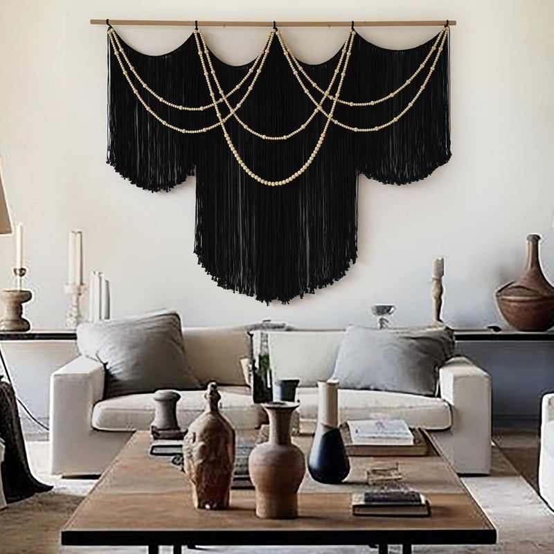 Flber Macrame Wall Hanging Black Yarn Tapestry Home Decor Large Fiber Wall Art Living Room Bedroom Home Wall Decor 57" W x 43" L - Image 4