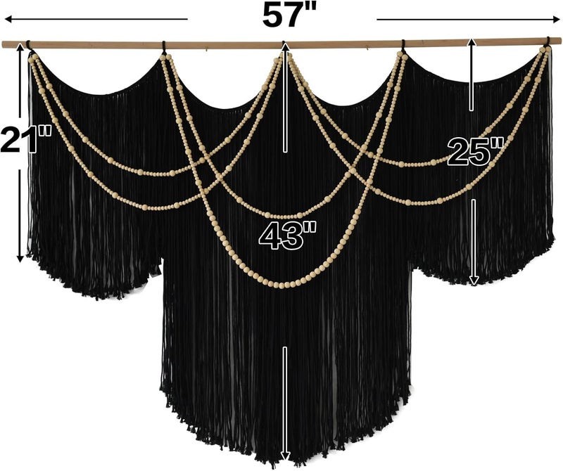 Flber Macrame Wall Hanging Black Yarn Tapestry Home Decor Large Fiber Wall Art Living Room Bedroom Home Wall Decor 57" W x 43" L - Image 5