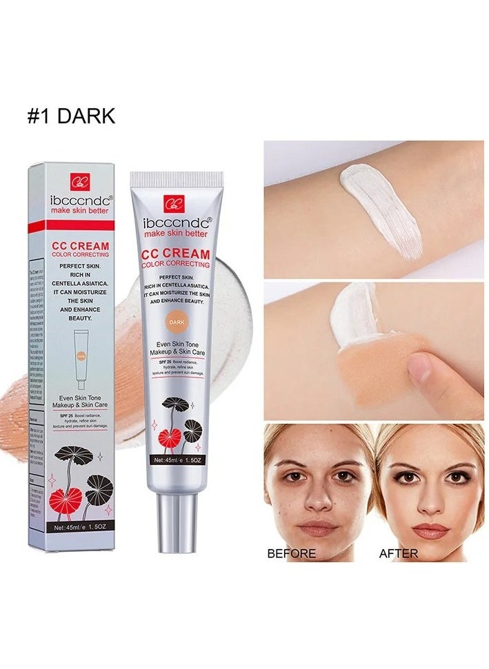 ibcccndc Color Correcting CC Cream, Hydrating CC Cream Foundation With Centella Asiatica, Multi Purpose Skin Tone Adjusting CC Cream Concealer, Pre-makeup Primer Brightening For Mature Skin, (Dark)  - Image 2
