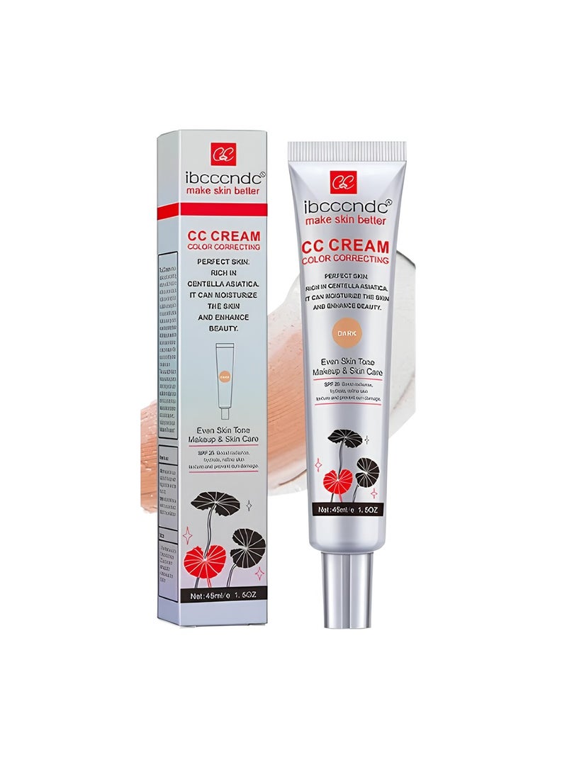 ibcccndc Color Correcting CC Cream, Hydrating CC Cream Foundation With Centella Asiatica, Multi Purpose Skin Tone Adjusting CC Cream Concealer, Pre-makeup Primer Brightening For Mature Skin, (Dark)  - Image 1