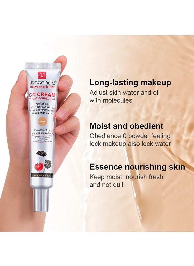 ibcccndc Color Correcting CC Cream, Hydrating CC Cream Foundation With Centella Asiatica, Multi Purpose Skin Tone Adjusting CC Cream Concealer, Pre-makeup Primer Brightening For Mature Skin, (Dark)  - Image 5