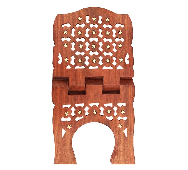 Woodiva Sheesham Wooden Hand Carved Holy Book Stand for Quran, Bible, Bhagwat, Gita, Ramayana & Guru Granth Sahib for Reading Rehal Stand (15x7.5x1)inches NT04 - Image 1
