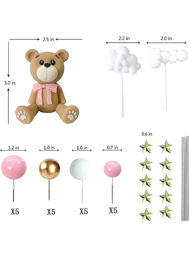 MXN 33 Pcs Small Bear Birthday Cake Decoration Set, Cake Toppers Kit Include 1 Small Bear, 10 White Small Balls etc, For Boy Girl Baby Shower Birthday Party Decorations - Image 2