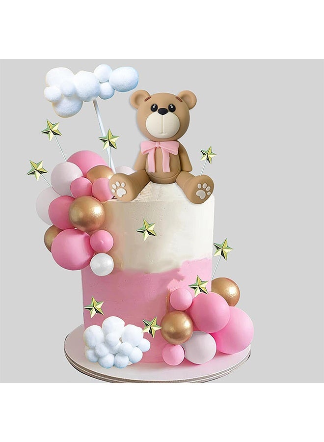 MXN 33 Pcs Small Bear Birthday Cake Decoration Set, Cake Toppers Kit Include 1 Small Bear, 10 White Small Balls etc, For Boy Girl Baby Shower Birthday Party Decorations - Image 4