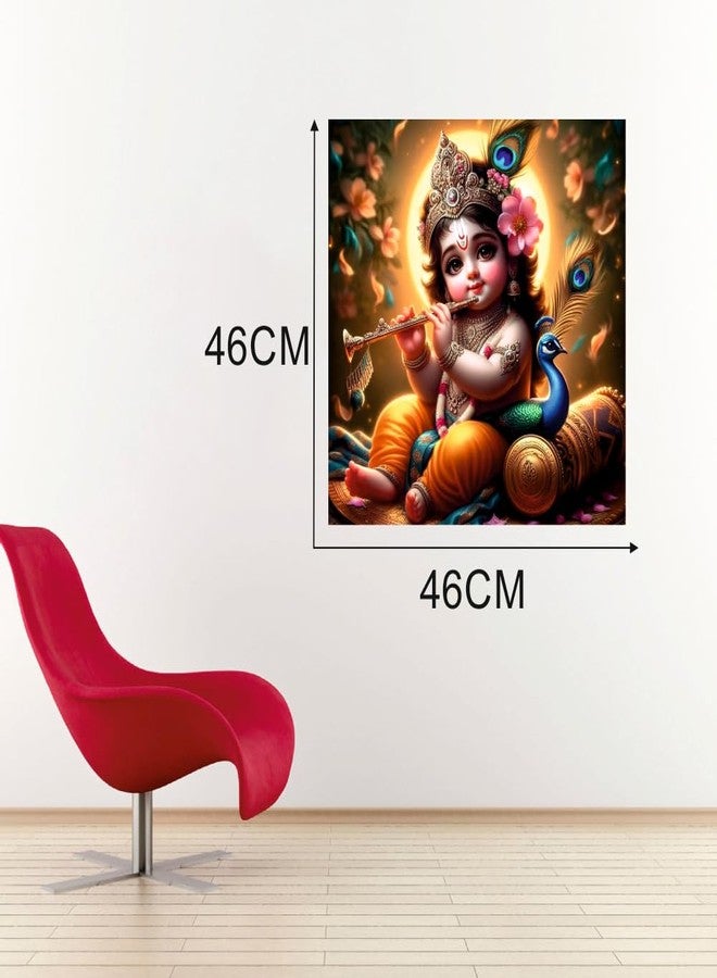 Sky Flying Baby Krishna Flute And Peacock Wall Poster (K18_NW_28) Living Room, Pooja Room, KIds Room (Size - 46CM X 46CM) - Image 4