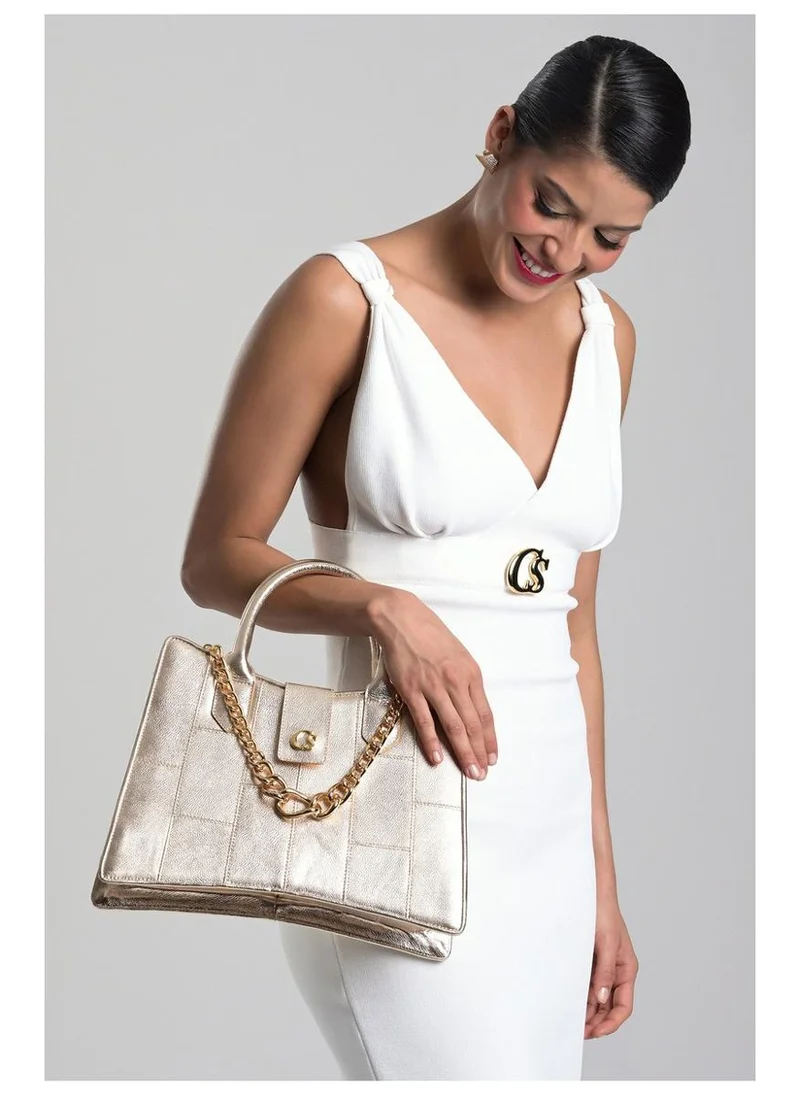 Carmen Steffens  Structured Gold Bag with Chain for Women | Best Price UAE