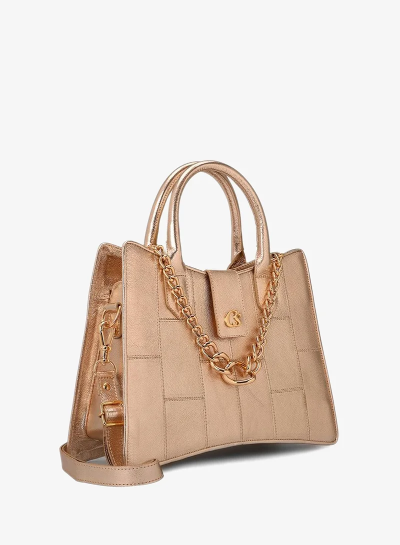 Structured Gold Bag with Chain