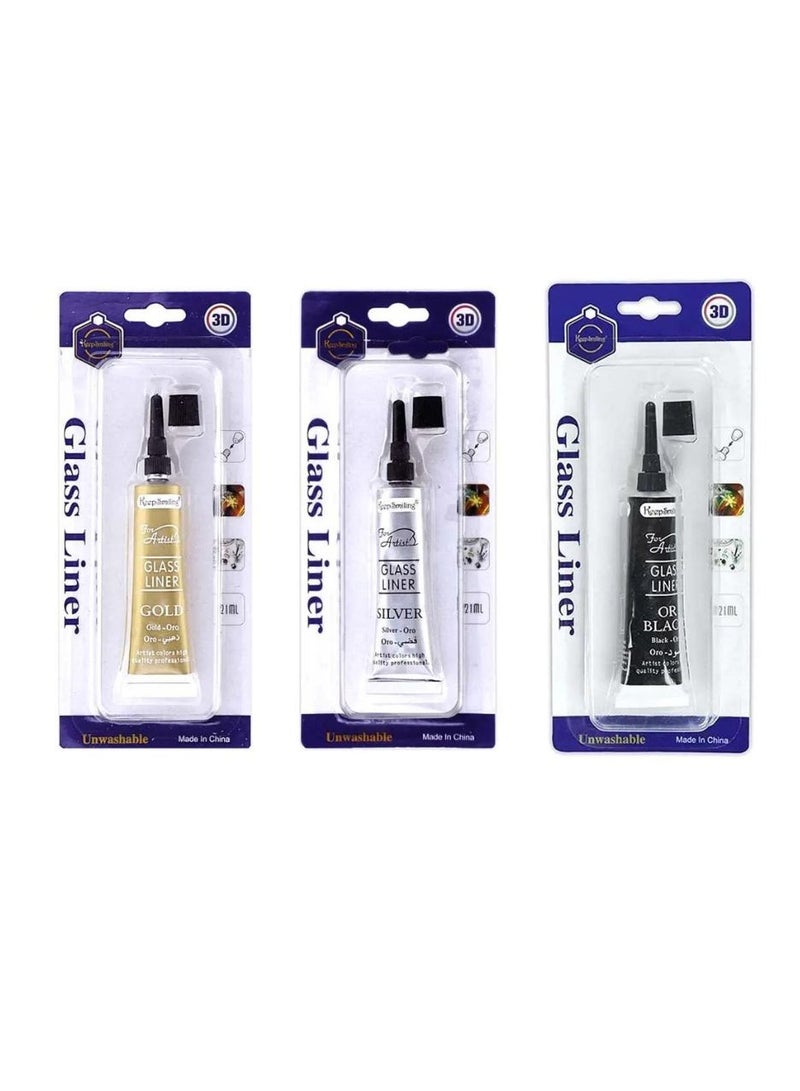 Keep Smiling Glass Liner Colors 3D Glass Color 21ml x 3Tubes With Gold, Silver And Black  - Image 1