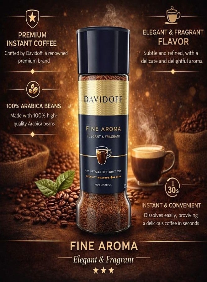 Davidoff Fine Aroma Instant Coffee 200g (2 x 100g Jars) By Cougar | 100% Arabica | Elegant & Fragrant Taste | Premium Instant Coffee | Bold Aroma Coffee for Daily Drinking, Office Use & Long Working Hours & Daily Energy Boost - (Imported) - Image 4
