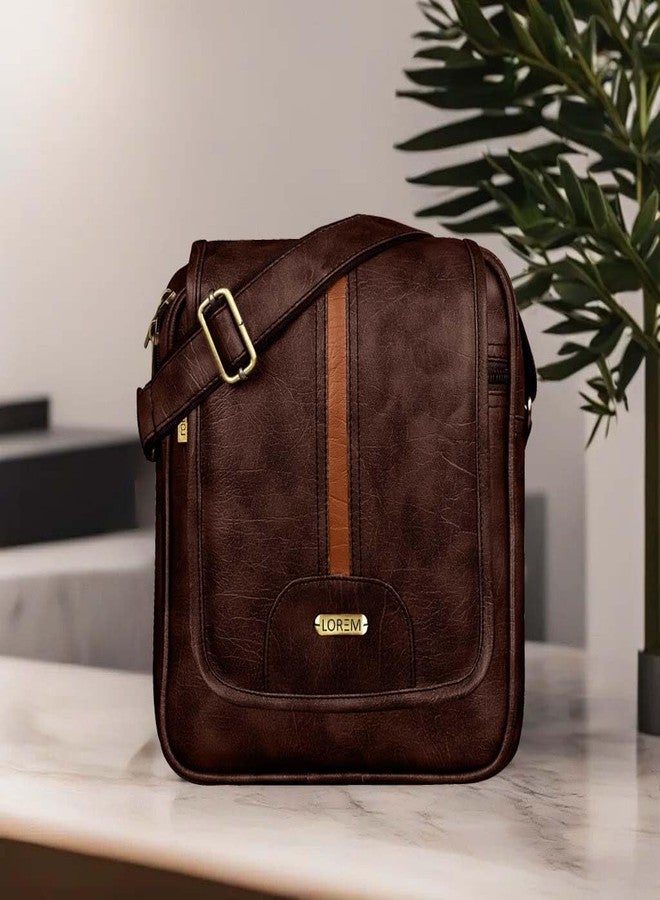 LOREM Brown Stylish Premium Faux Leather Cross Body Sling Bag For Men SL02-B - Image 2