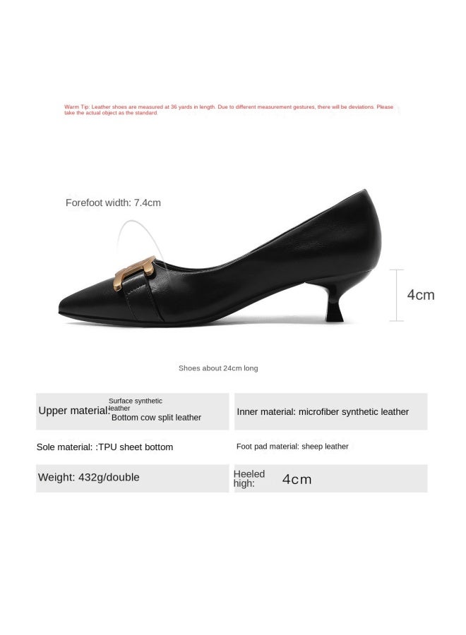 Hot Selling】metal Buckle Commuter Shoes Women Pointed Toe Shallow Mouth Kitten Heel Versatile Mid Heel Work Boots - Image 5