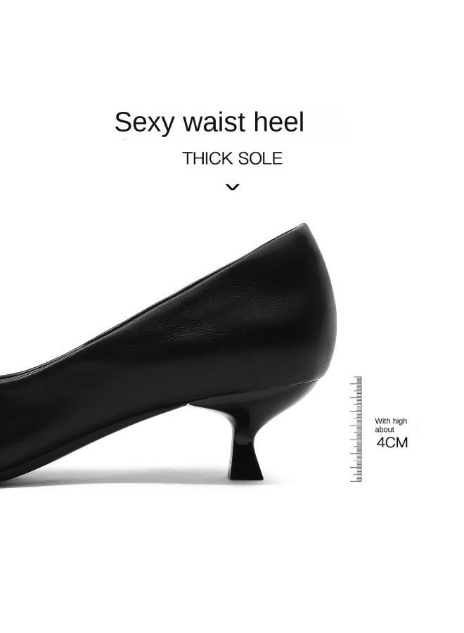 Hot Selling】metal Buckle Commuter Shoes Women Pointed Toe Shallow Mouth Kitten Heel Versatile Mid Heel Work Boots - Image 3