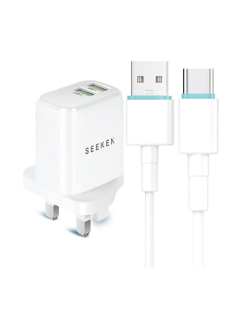 Seeken Dual USB Wall Charger UK Plug 2.4A Fast Charging Adapter, Universal AC 100–240V Travel Charger with Over-Current, Short-Circuit & Temperature Protection (White) - Image 2